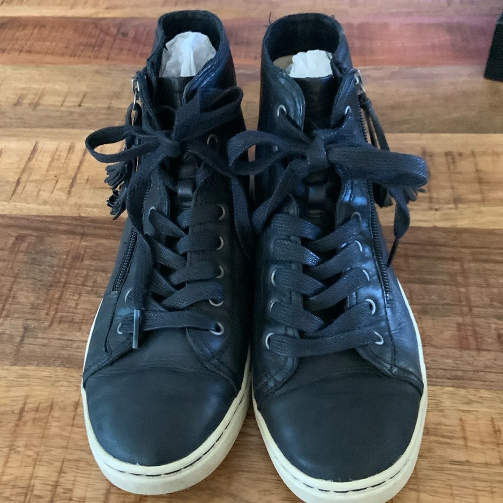 UGG black leather high top sneakers